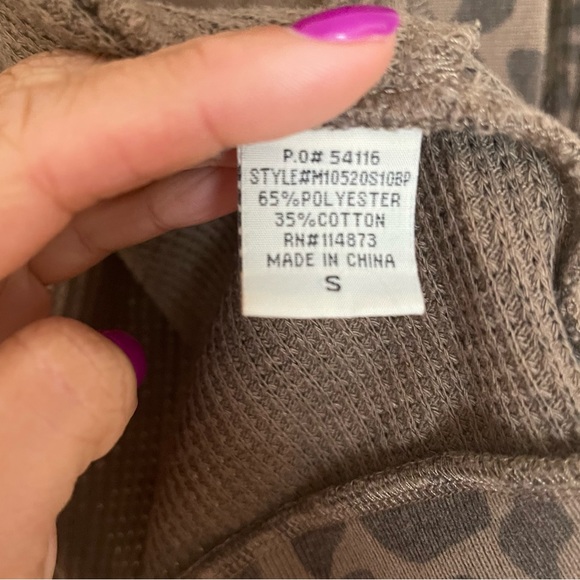 3/15💚 Miss Chiveous Waffle Knit Open Cardigan Taupe Brown Leopard Animal Print - Picture 4 of 6